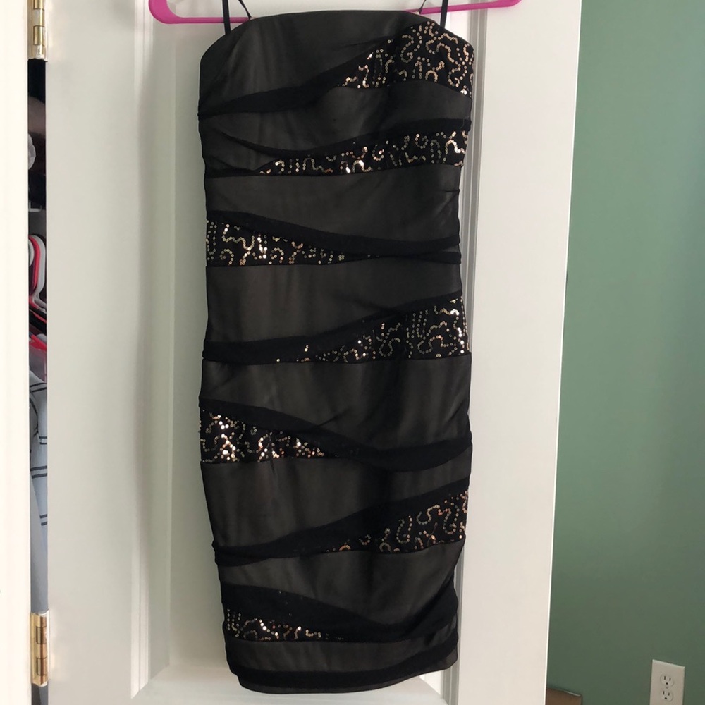 Black sheer sequin formal dress